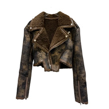 Load image into Gallery viewer, Tie-Dye Cropped Fur Leather Coat
