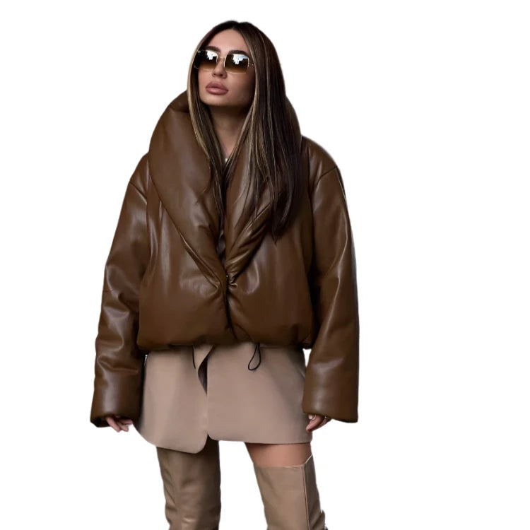 Faux Leather Puffer Coat