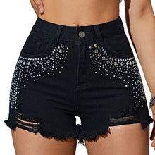 Load image into Gallery viewer, Black Ripped Crystal Denim Shorts
