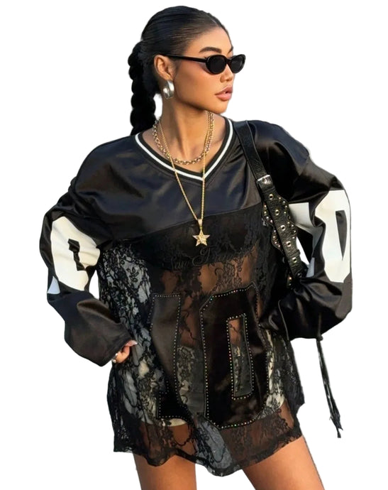 Lace Patch Number Sleeve Top-Modern Baby Las Vegas