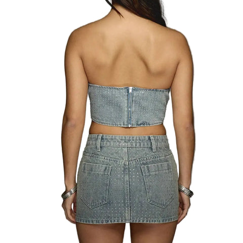 Irregular Crystal Speckled Mini Skirt Set