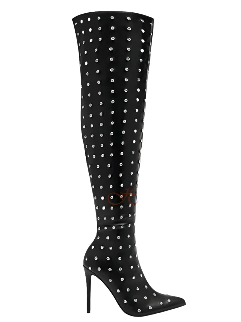 Speckled Rhinestone Thigh High Boots