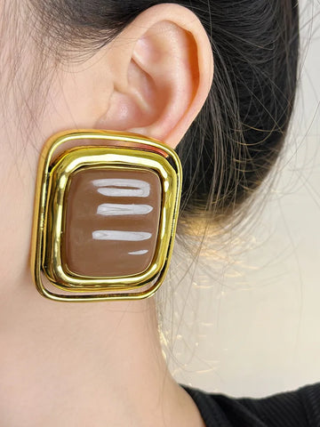 Square Gold Metal Lined Earrings-Modern Baby Las Vegas