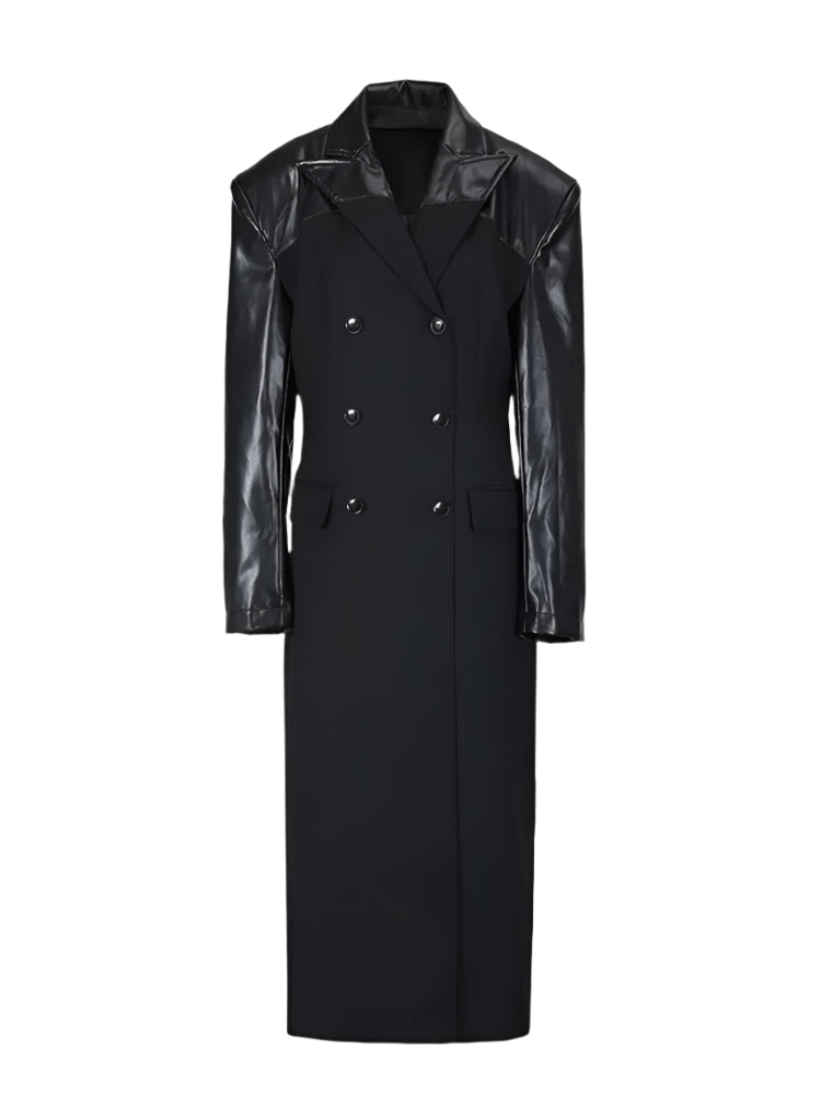 Leather Sleeve Patch Trench Coat