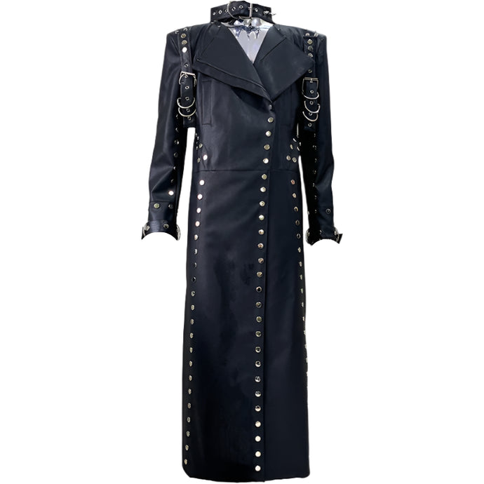 Long Rivet Leather Jacket-Modern Baby Las Vegas