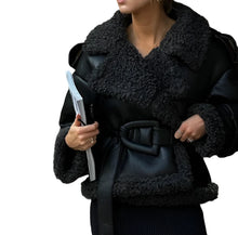 Load image into Gallery viewer, Lamb Wool Patch Leather Coat
