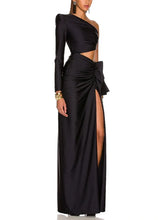 Load image into Gallery viewer, Black One -Shoulder Hollow Out Dress
