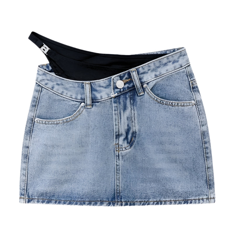 Letter Patch Pop Pop Out Denim Skirt