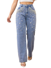 Load image into Gallery viewer, Beaded Speckled Denim Jeans
