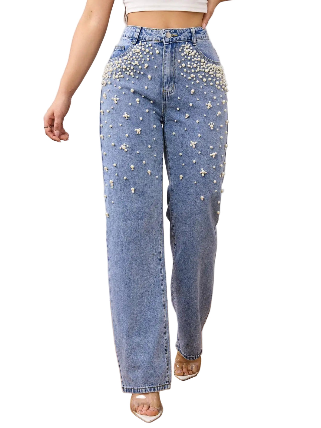 Beaded Speckled Denim Jeans