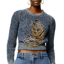 Load image into Gallery viewer, Distressed Drip Chain Sweater
