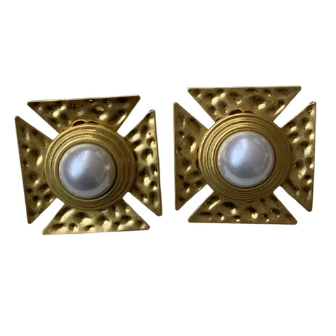 Cross Large Pearl Earrings-Modern Baby Las Vegas