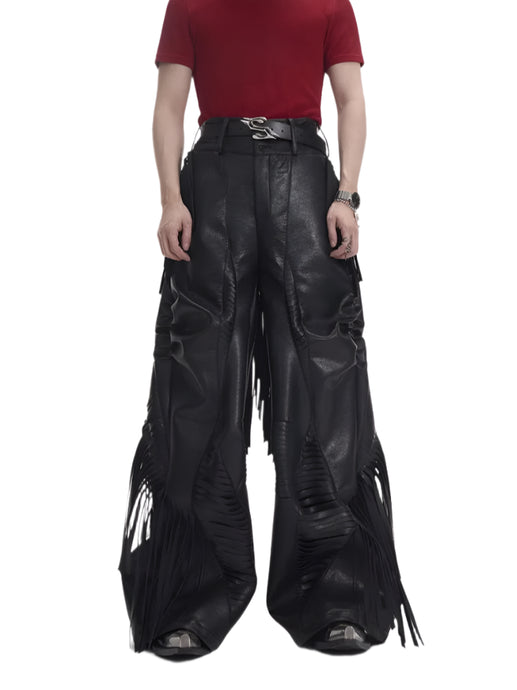 Fringe Patch Leather Pants-Modern Baby Las Vegas