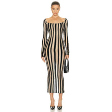 Load image into Gallery viewer, Square Collar Striped Mesh Dress
