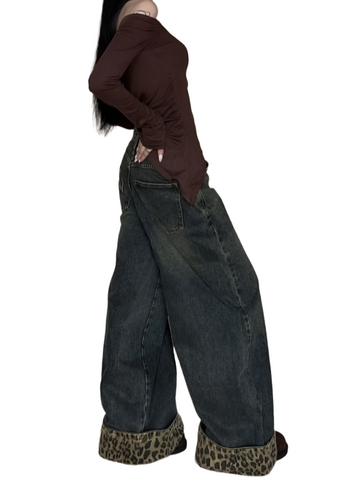 Retro Leopard Patch Denim Jeans-Modern Baby Las Vegas