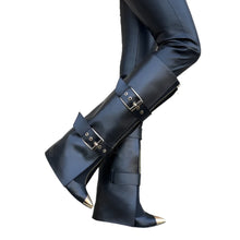 Load image into Gallery viewer, Metallic Gold Belt Buckle Knee Boots
