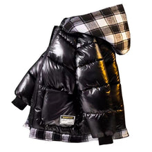 Load image into Gallery viewer, Plaid Patch Hooded Puffer Coat
