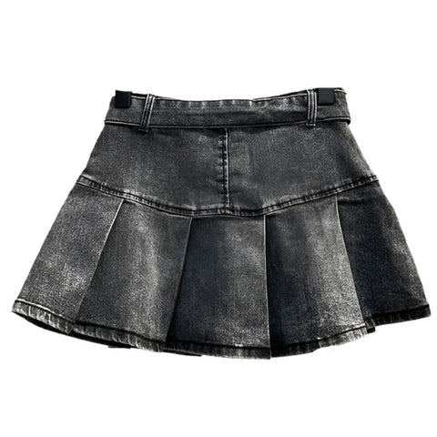 Grey Denim Pleated Skirt-Modern Baby Las Vegas