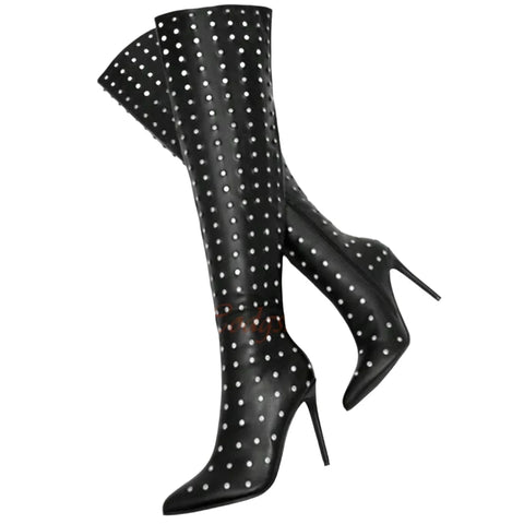 Speckled Rhinestone Thigh High Boots-Modern Baby Las Vegas