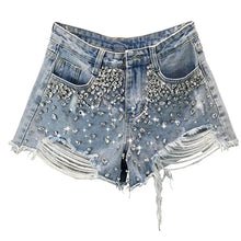 Load image into Gallery viewer, Distressed Diamond Denim Shorts
