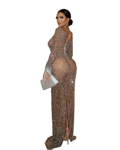 Luxury Crystal Mesh Diamond Tassel Dress-Modern Baby Las Vegas