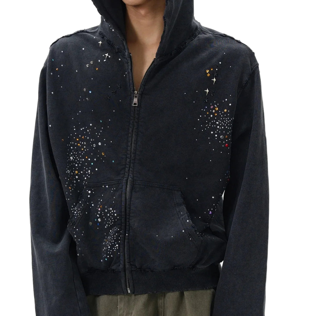 Colored Crystal Speckled Zipper Hoodie