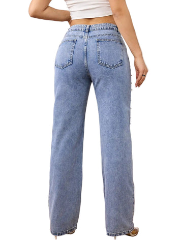 Beaded Speckled Denim Jeans-Modern Baby Las Vegas