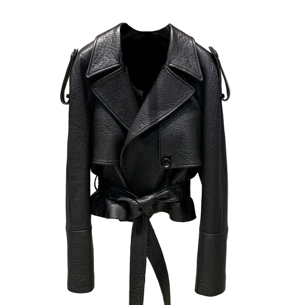 Vintage Belted Grain Leather Jacket