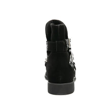 Load image into Gallery viewer, Black Suede Bandana Chain Ankle Boots
