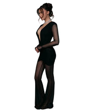 Load image into Gallery viewer, Deep V Neck Mesh Patch Jumpsuit
