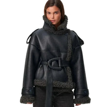 Load image into Gallery viewer, Short Teddy Belted Leather Coat
