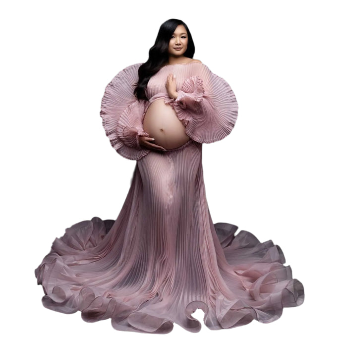 Chic Dusty Pink Pleated Maternity Dress-Modern Baby Las Vegas