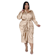 Load image into Gallery viewer, Satin Ruched Belted Dress
