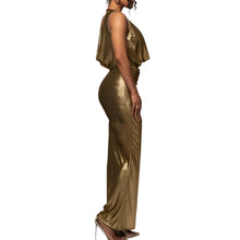 Load image into Gallery viewer, Backless Draped Metallic Dress-Modern Baby Las Vegas
