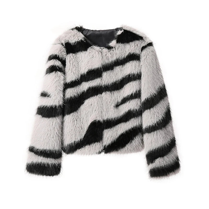 Short Zebra Fur Coat