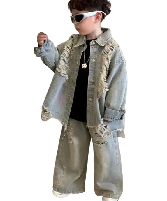 Distressed Denim Pant Set-Modern Baby Las Vegas