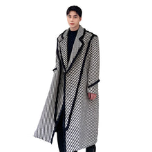 Load image into Gallery viewer, Long Striped Lined Wool Coat
