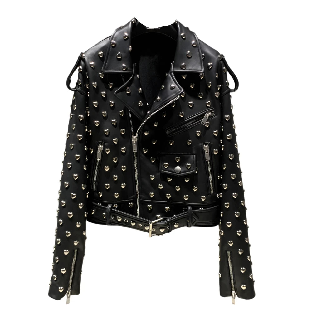 Heart-Shaped Rivet Leather Jacket