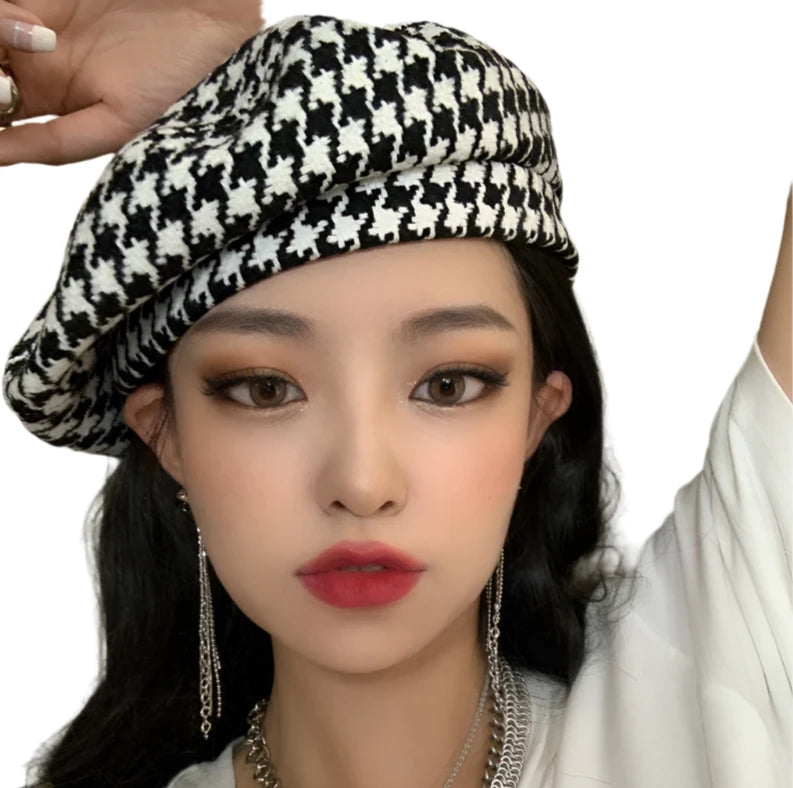 Houndstooth Beret Hat