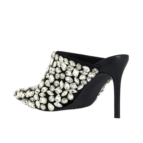 Black Crystal Stiletto Mules-Modern Baby Las Vegas