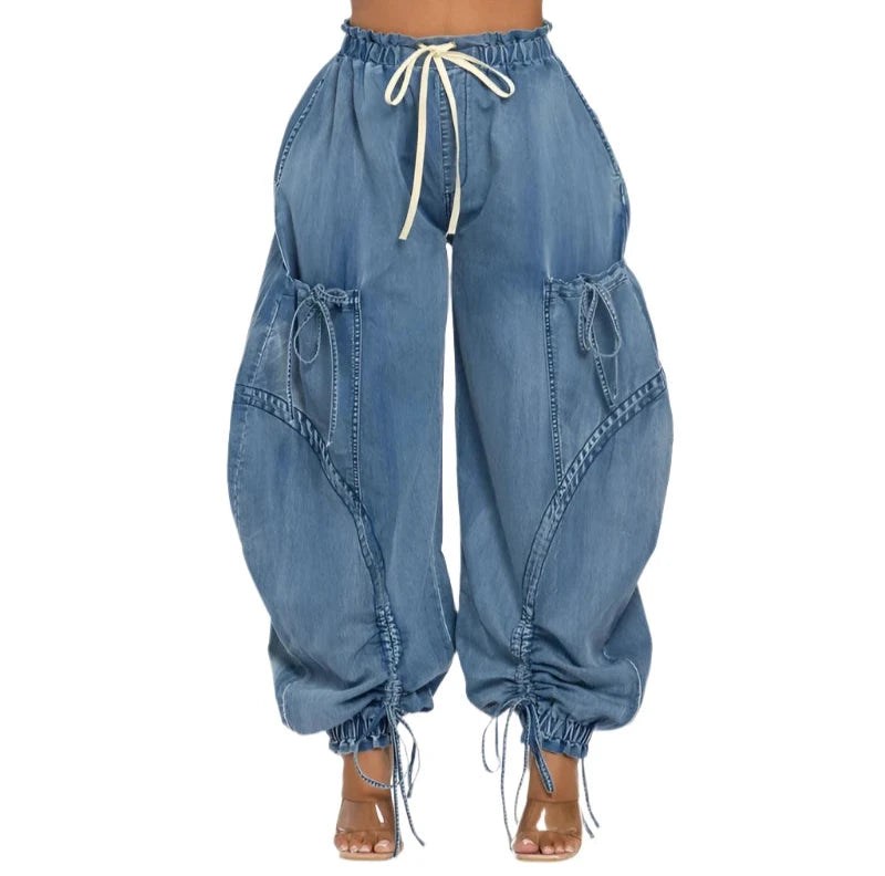 High-Waist Drawstring Jeans