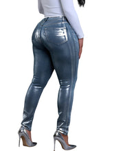 Load image into Gallery viewer, Silver Coated Stretch Denim Pencil Jeans
