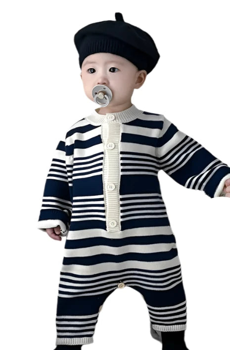 Striped Button Knitted Romper