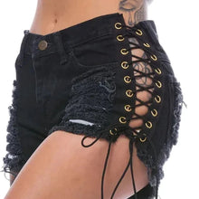 Load image into Gallery viewer, Ripped Lace Up Denim Shorts
