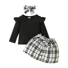 Load image into Gallery viewer, Plaid Button Skirt And Headband Set
