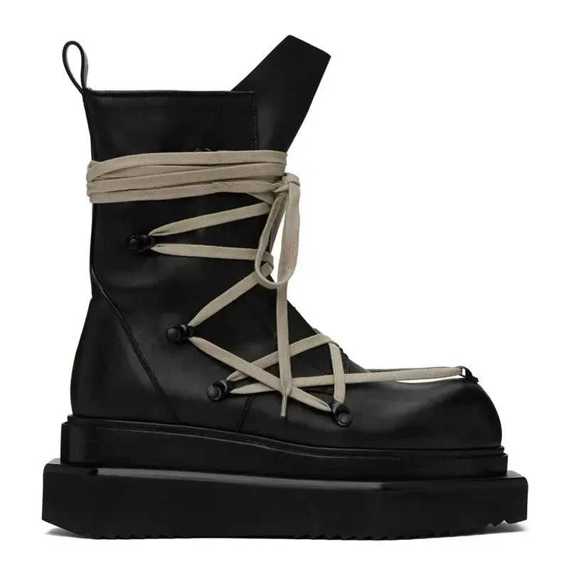 High-Top Platform Leather Lace-Up Boots