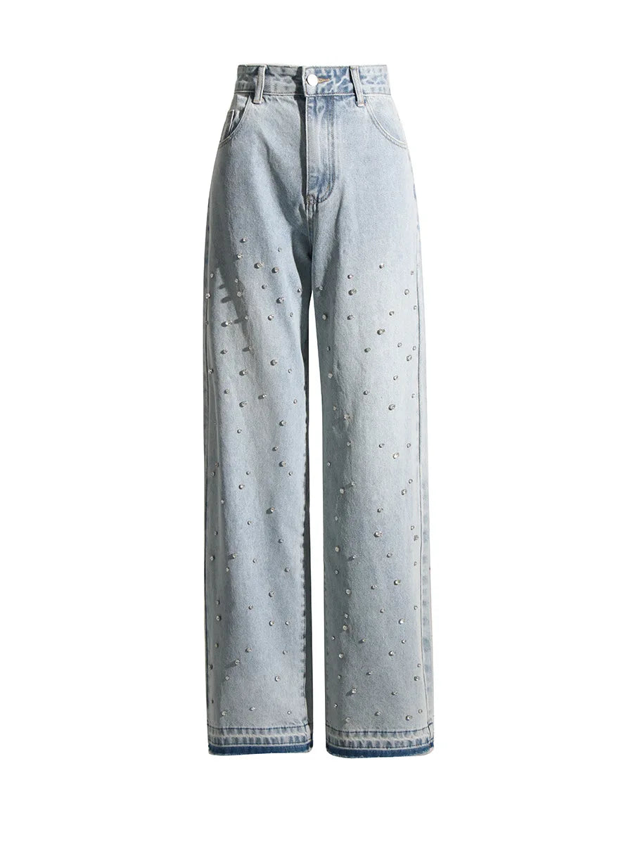 Wide-Leg Speckled Crystal Denim Jeans-Modern Baby Las Vegas