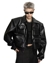 Load image into Gallery viewer, Multi-Pocket Short Leather Jacket
