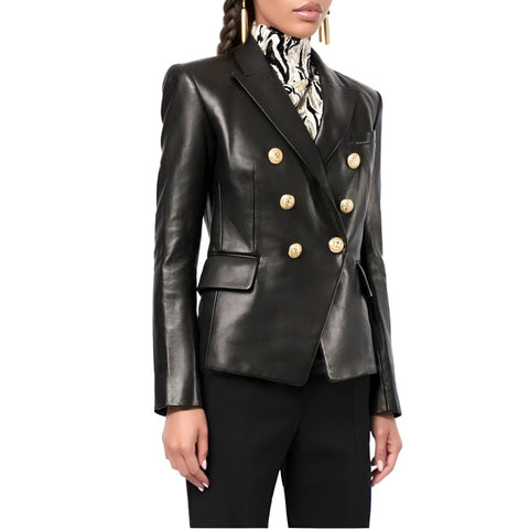 Leather Gold Button Blazer Jacket-Modern Baby Las Vegas