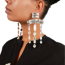 Load image into Gallery viewer, Long Crystal Tassel Rectangular Earrings
